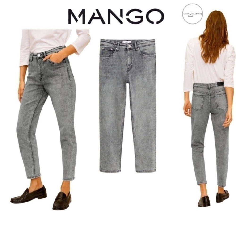Mango Grey High Rise Ankle Length Cotton Mom Jeans EUC